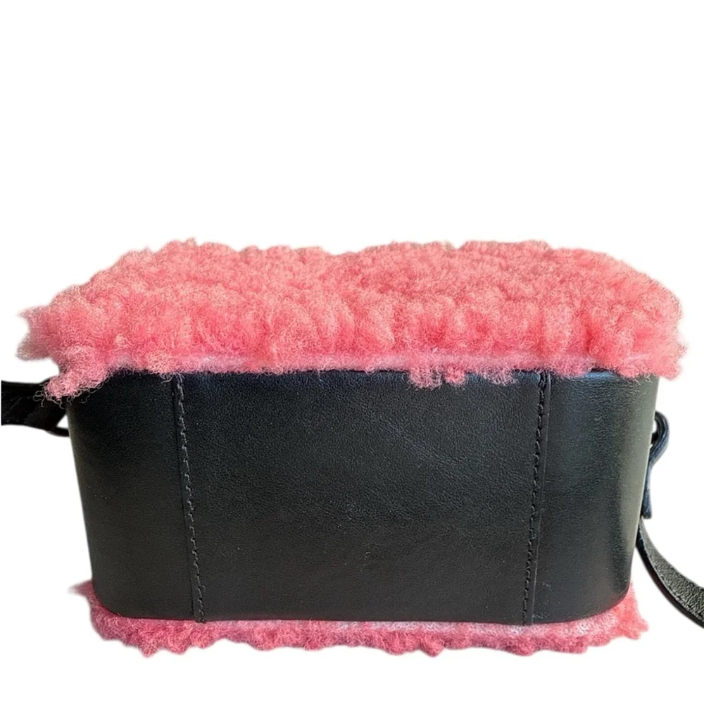 Sandro Aida Leather-Trimmed Pink Faux Fur Crossbody Bag Single Strap Rectangle